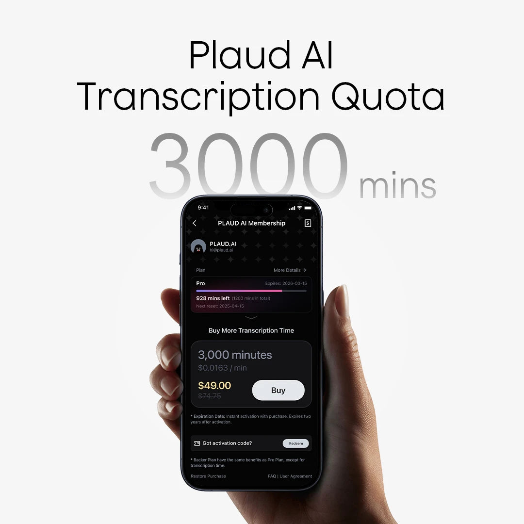 Plaud AI Transcription Quota (3,000mins)