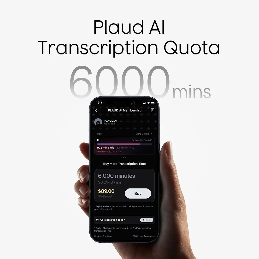Plaud AI Transcription Quota (6,000mins)