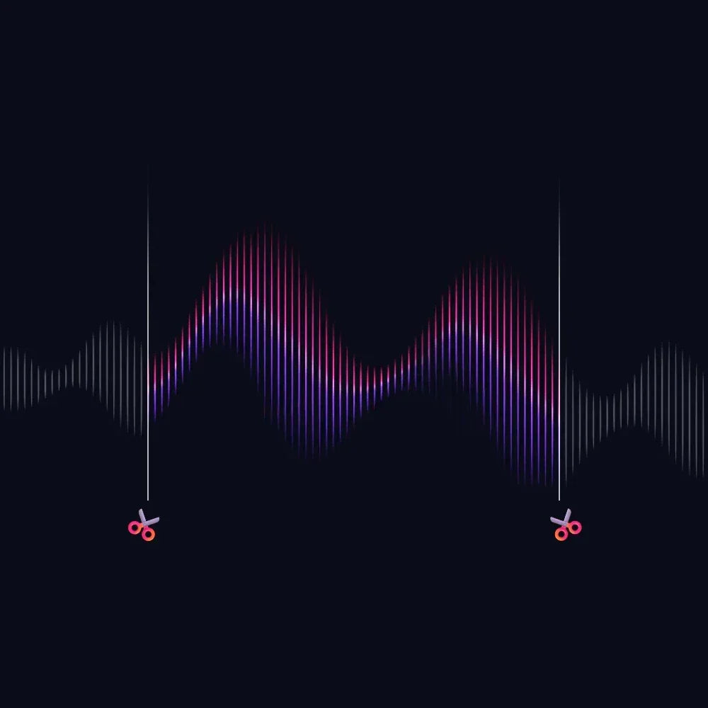Digital audio waveform with scissor icons representing the trimming and editing features within the Plaud App.