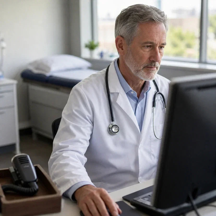 Clinician using ambient dictation during a patient visit