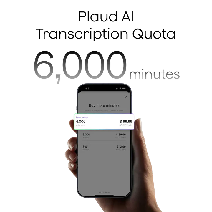 Plaud AI Transcription Quota (6,000mins)