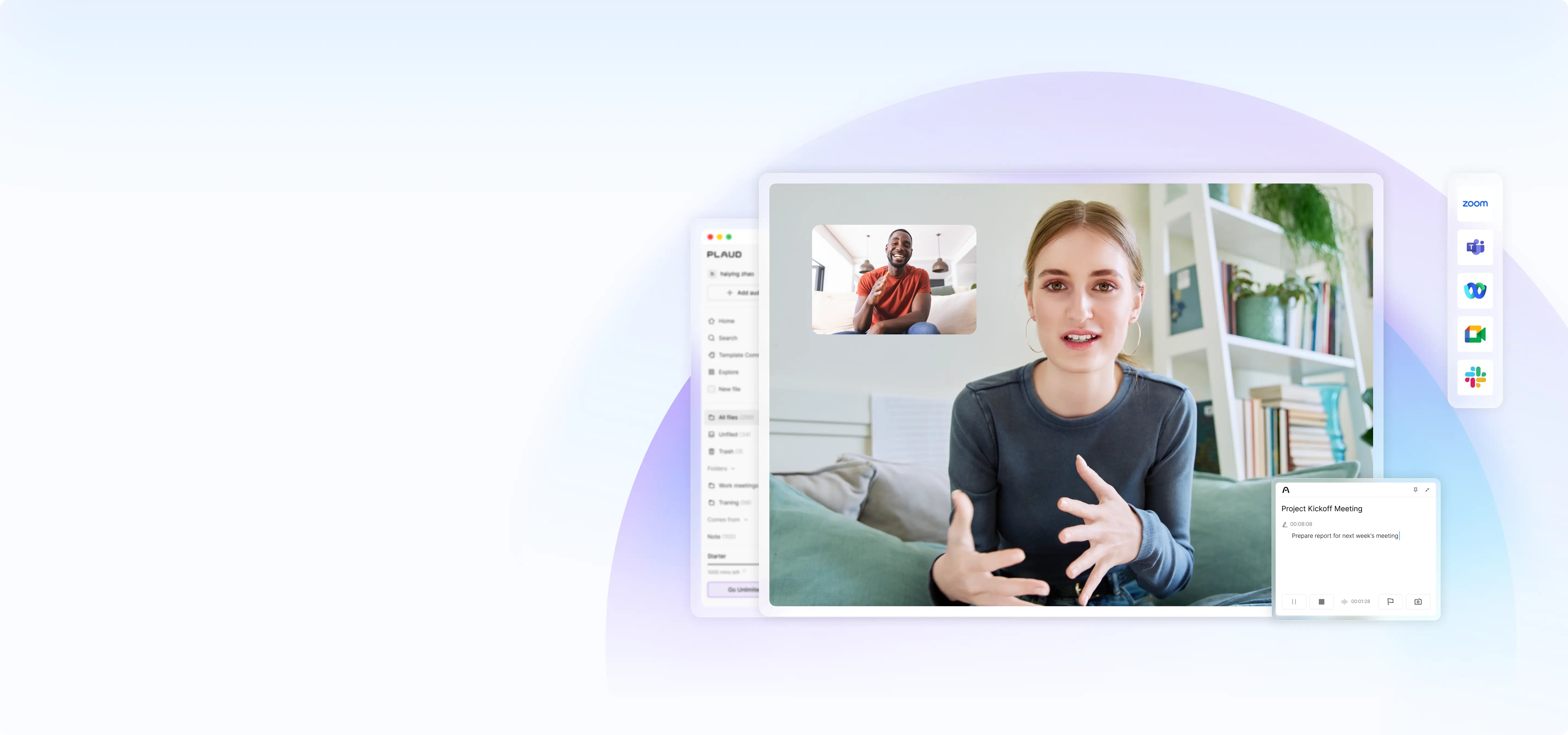 Plaud Desktop Beta    The only AI note-taking solution bridging       in-person and   online meetings.