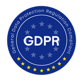 General Data Protection Regulation Compliant badge with GDPR text and stars.