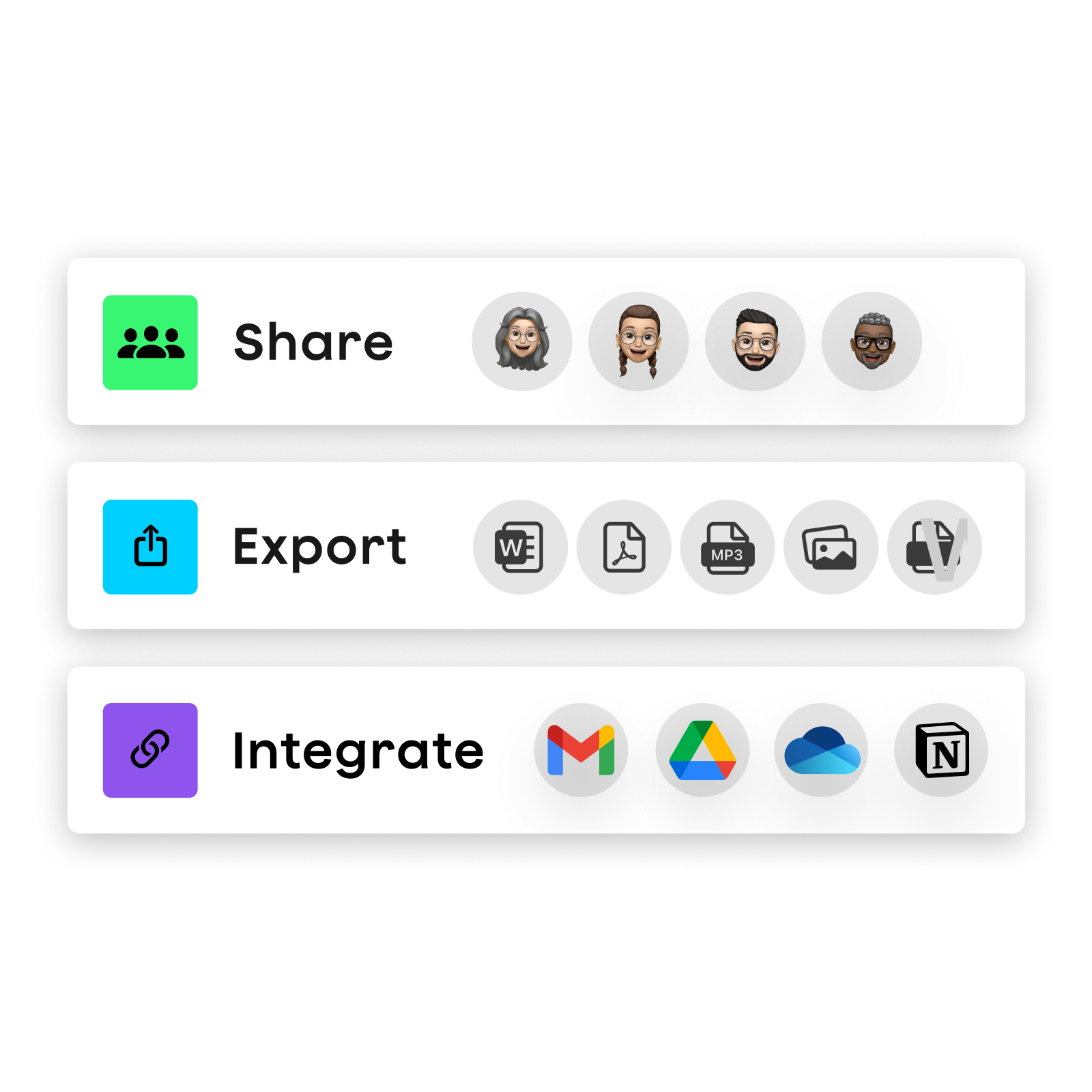 Export. Share. Integrate.